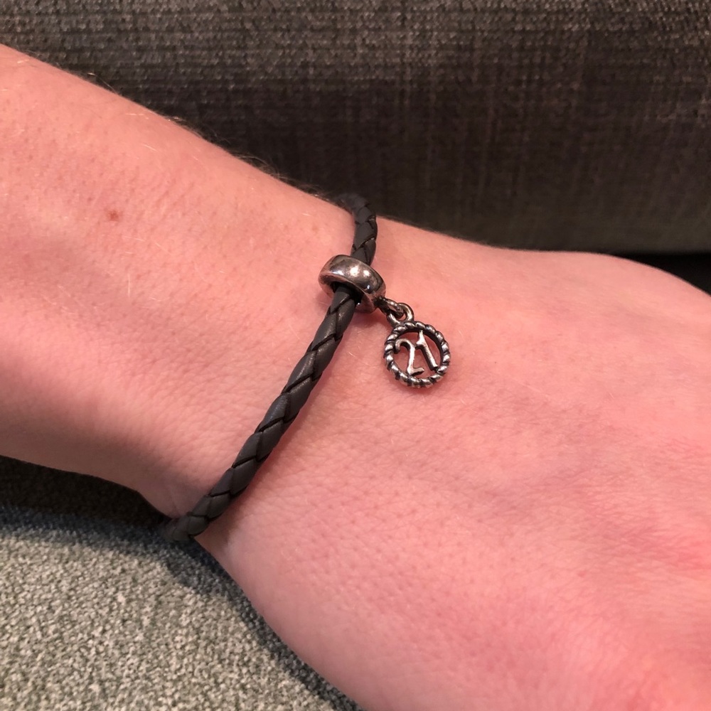 PANDORA Braided Leather Bracelet with 21 Charm